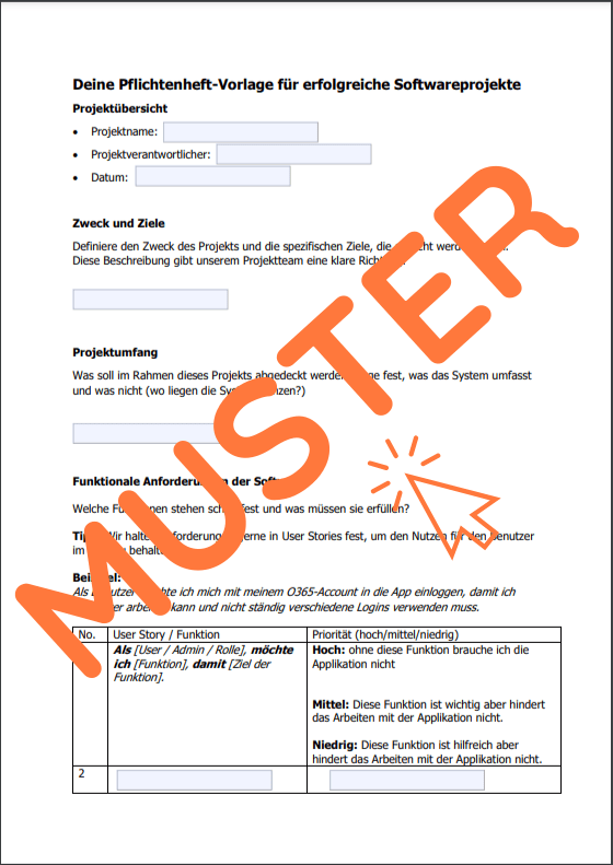 Screenshot einer Vorlage Pflichtenheft